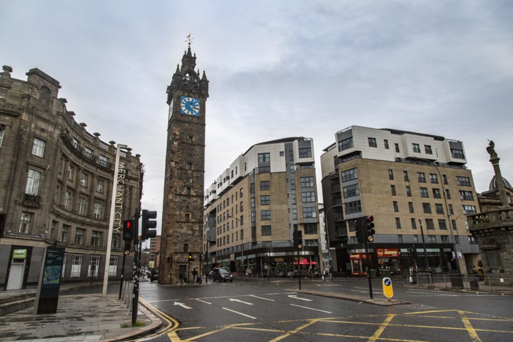 Imagen de la Torre del Reloj de la Merchant City de Glasgow (Escocia, Reino Unido)