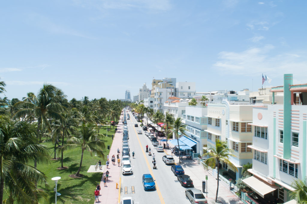 South Miami Beach Ocean Drive Crescent Hotel People Segway Sunny Aerial 20180811 390